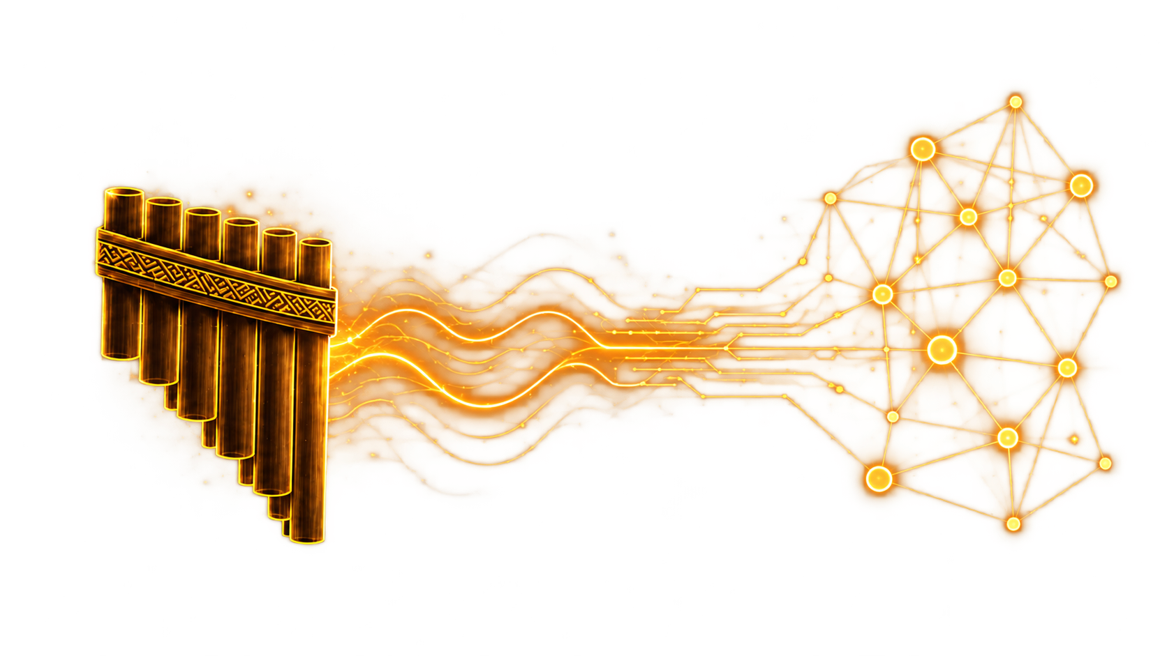 Golden panpipes connecting music with an AI network